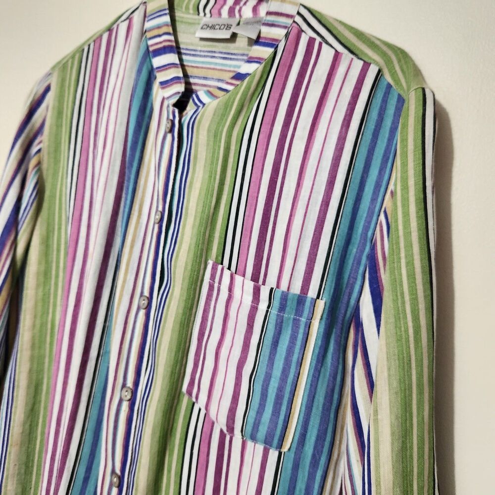Chicos Linen Dress Size 1 (Small) Striped Pattern Front Buttons - Picture 7 of 12